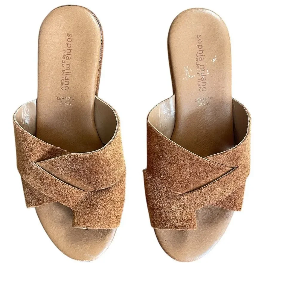 Sophia Milano Suede Wedge Sandals Size 6.5 - Picture 4 of 14